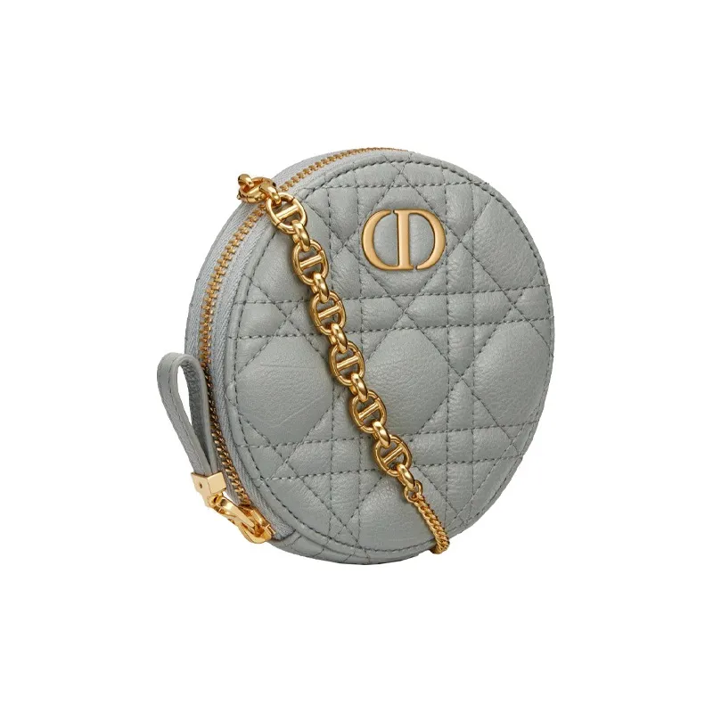 DIOR Caro Cow Leather Coin Purse Women's Gray-1