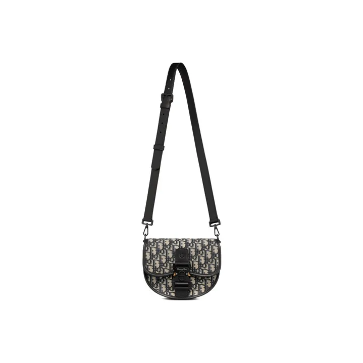 DIOR GallopOBLIQUE Jacquard Fabric Patchwork Cow Leather Messenger Bag Shoulder Bag Crossbody Bag Men's Beige & Black-5