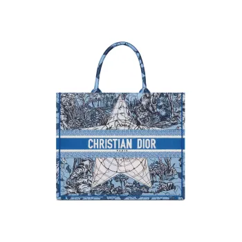 DIOR BookTote Embroidery One Shoulder Handbags Large Size Women's Klein Blue