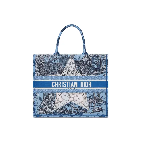 DIOR BookTote Embroidery One Shoulder Handbags Large Size Women's Klein Blue