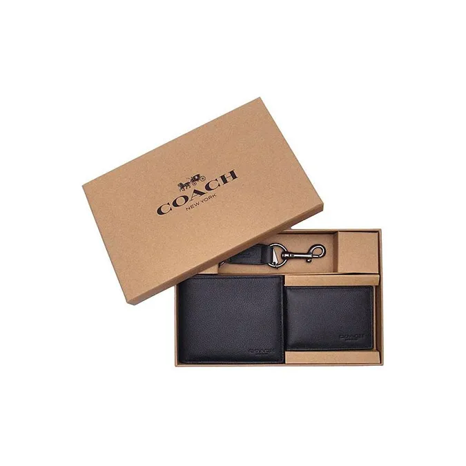 COACH Compact Calfskin Card Holder Wallet Men's Black-0