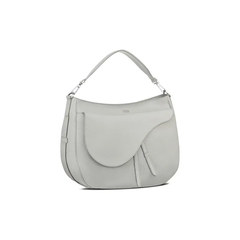 DIOR Saddle Grained Cow Leather Handbag Shoulder Bag Crossbody Bag Unisex Gray White-1
