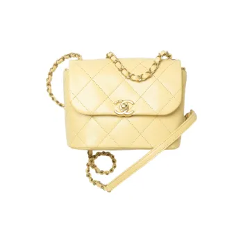 CHANEL 22SS Grain Embossed Calfskin Flap Bag, Shoulder Bag, Crossbody Bag Mini Women's Light Yellow/Chick Yellow