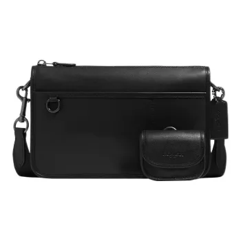 COACH Heritage Cow Leather 3 in 1 Multifunction Shoulder Bag Crossbody Bag Medium Size Men's Black