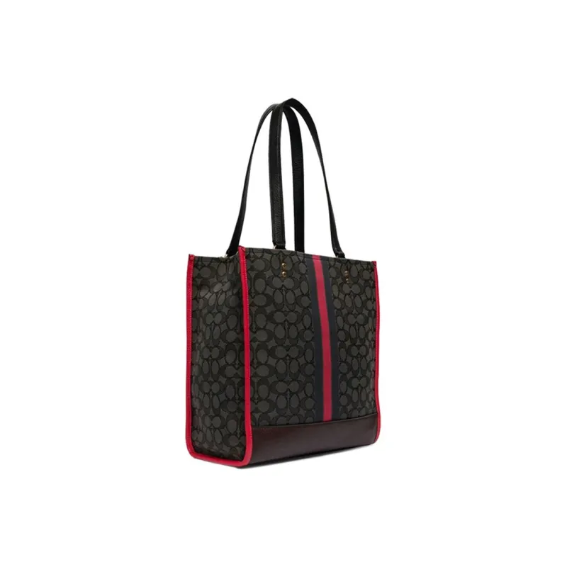 COACH Dempsey Canvas With Leather Tote Bag, Shopping Bag, Shoulder Bag Large Size Women's Red & Black Gray Monogram-1