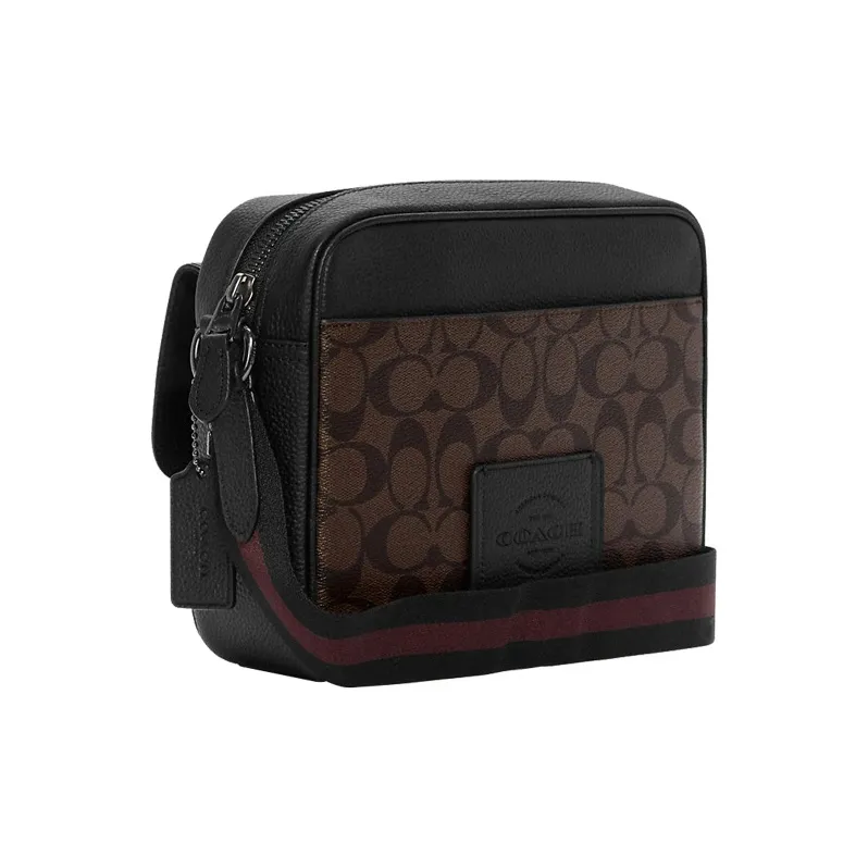 COACH Hudson Canvas With Leather Shoulder Bag Crossbody Bag Medium Size Men's Dark Brown & Black-2