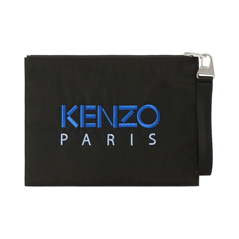 KENZO Nylon Fabric Handbag Clutch Tubas Men's Black Blue Multicolor-2