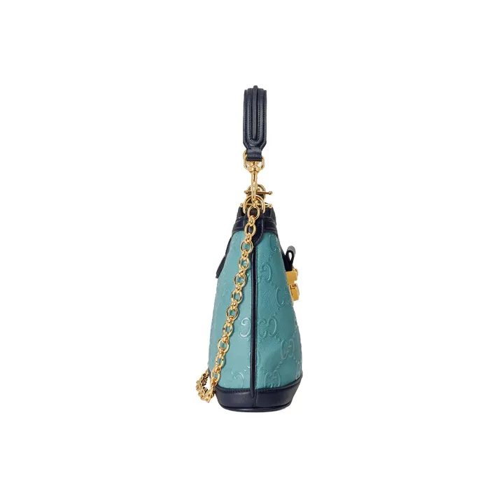 GUCCI Leather Shoulder Bag Small Size Women's Blue-3