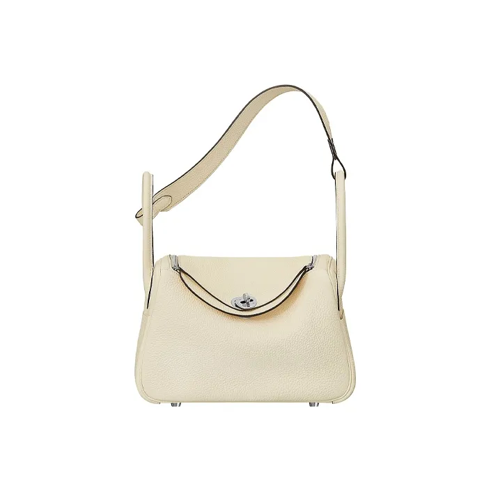 HERMES Lindy Taurillon Clemence Leather Handbag Shoulder Bag Women's I2 Nata Cream White-1