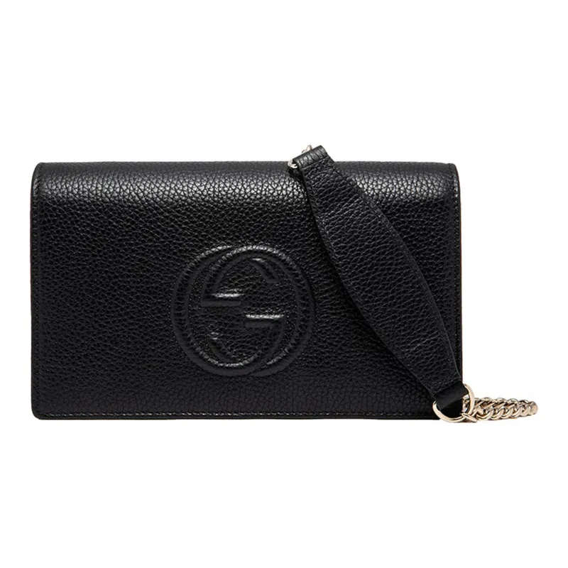 GUCCI Soho Leather Wallet, Shoulder Bag, Crossbody Bag Women's Black-0