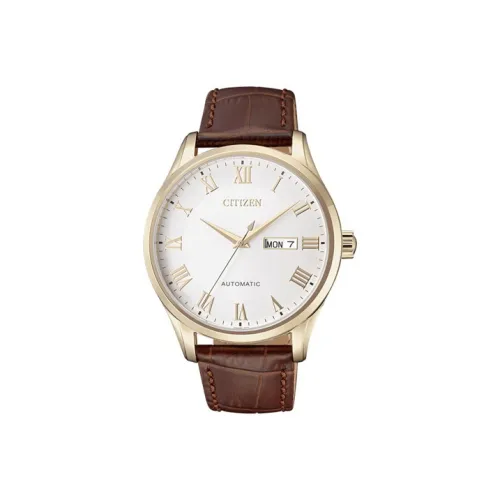 CITIZEN Mechanical Watch Series Mechanical Movement Cowhide Strap Watch Men's Watches White Dial
