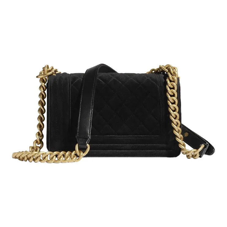 CHANEL Velvet And Gold Toned Metal Flap Bag, Crossbody Bag, Shoulder Bag Trumpets Women's Black-1