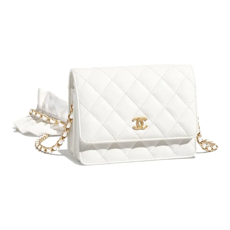 CHANEL WOC Lambskin Shoulder Bag, Fanny Pack, Card Holder, Wallet Women's White-2