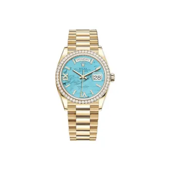 ROLEX Week type Calendar Automatic Mechanical Movement Women's Watch 36mm Blue Dial Gold Watch Case Gold Strap