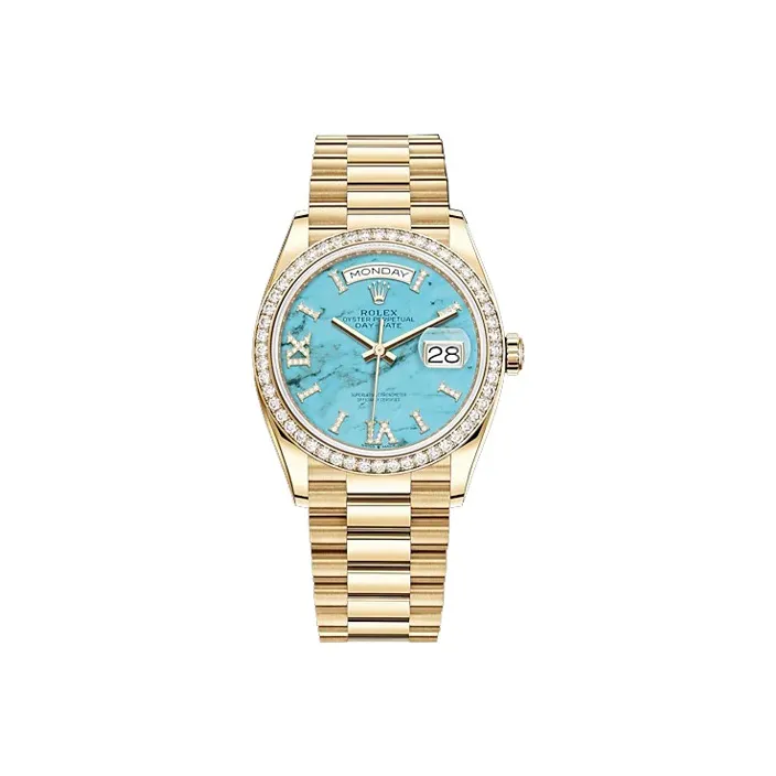 ROLEX Week type Calendar Automatic Mechanical Movement Women's Watch 36mm Blue Dial Gold Watch Case Gold Strap-0