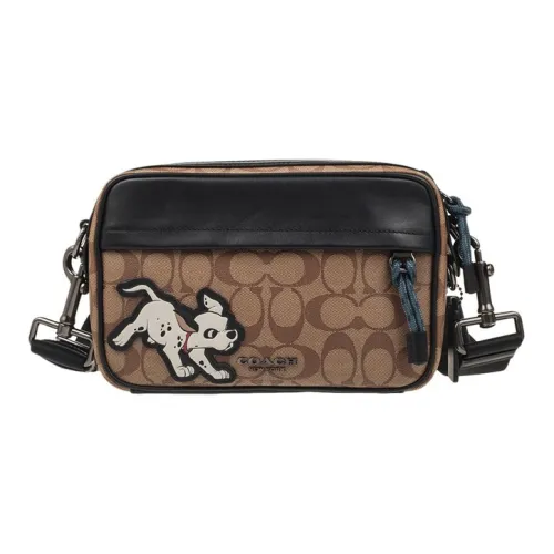 COACH Disney Collaboration Graham Canvas With Leather Camera Bag Shoulder Bag Crossbody Bag Small Size Men's Dark Brown