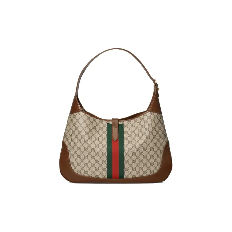 GUCCI Jackie 1961 Canvas With Leather Trim Crescent Shoulder Bag Shoulder Bag Unisex Brown-3