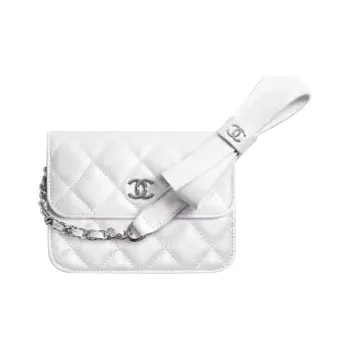 CHANEL Silver Tone Buckle Shoulder Bag, Crossbody Bag, Coin Purse Women's White