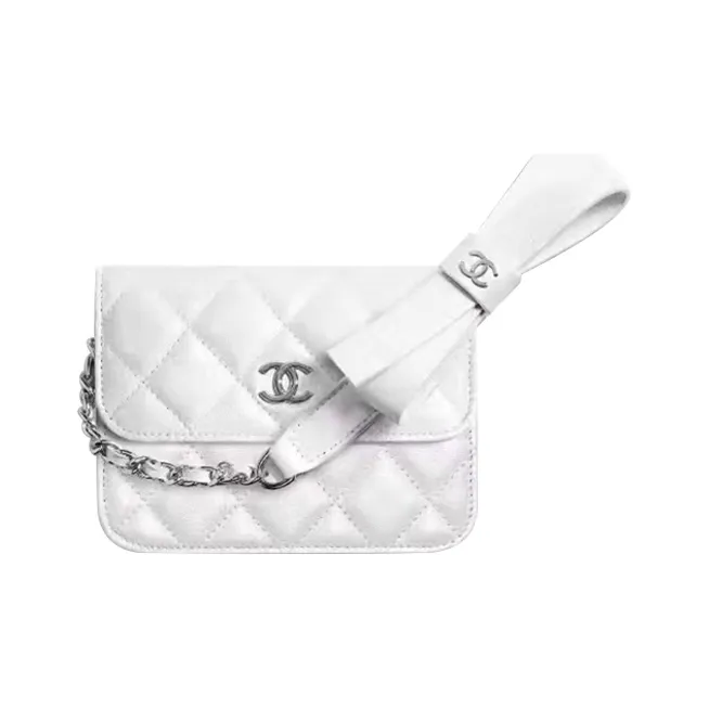 CHANEL Silver Tone Buckle Shoulder Bag, Crossbody Bag, Coin Purse Women's White-0
