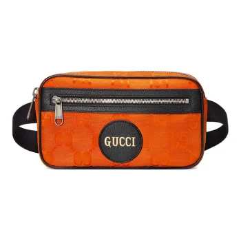 GUCCI Nylon Fabric With Leather Sling Bag Fanny Pack Unisex Orange