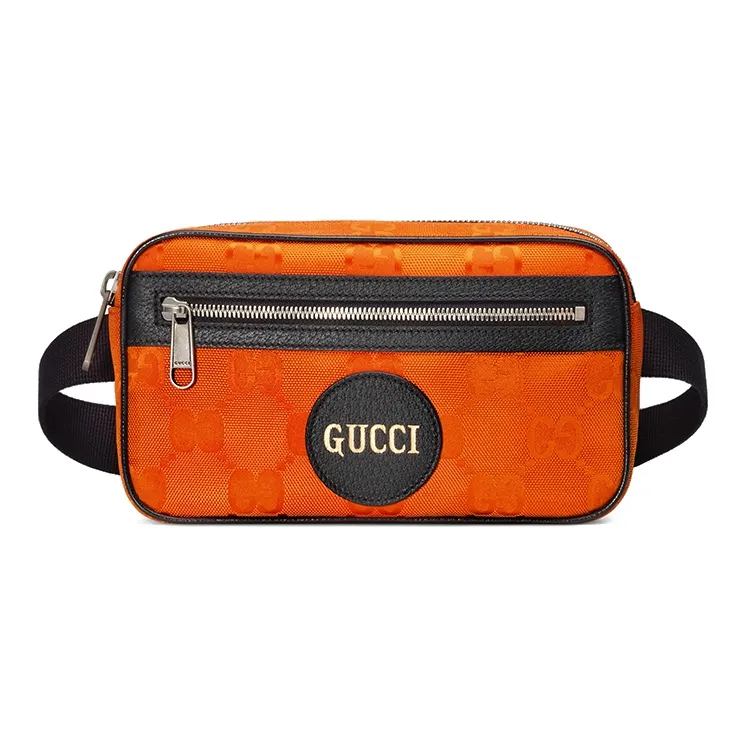 GUCCI Nylon Fabric With Leather Sling Bag Fanny Pack Unisex Orange-0