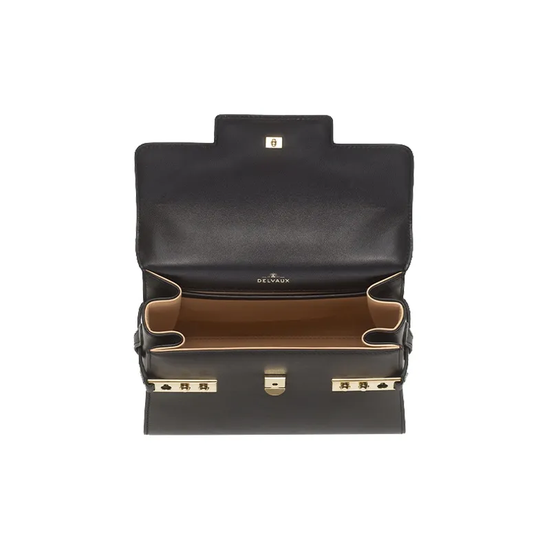 Delvau Tempête Soft Calfskin Handbag Small Size Women's Black-3