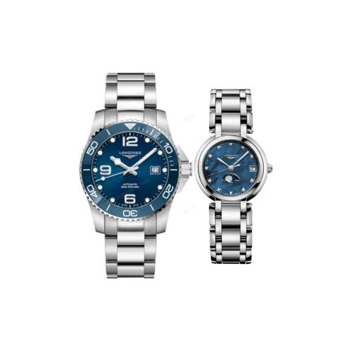 LONGINES Unisex Hydro Conquest Series + PrimaLuna Series Quartz Watch L3.781.4.96.6+L8.115.4.98.6 Silver/Blue