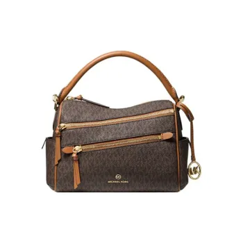 MICHAEL KORS Lorimer Canvas With Leather Biker Bag Handbag Shoulder Bag Crossbody Bag Women's Dark Brown & Acorn Brown