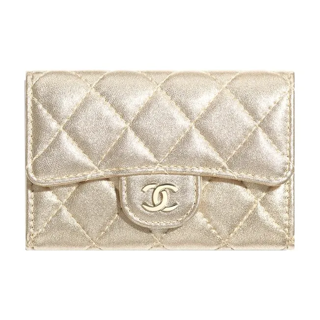 CHANEL Classic Flap CF Lambskin Flap Card Holder, Coin Purse Women's Champagne Gold-0