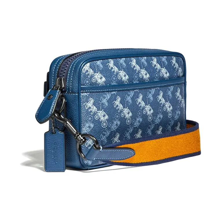 COACH Academy Canvas With Leather Camera Bag, Shoulder Bag, Crossbody Bag Medium Size Men's Denim Blue-1