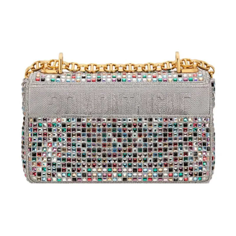 DIOR Caro Multicolor Crystal Embroidery Clutch Portable Crossbody Bag Shoulder Bag Women's Silver-1