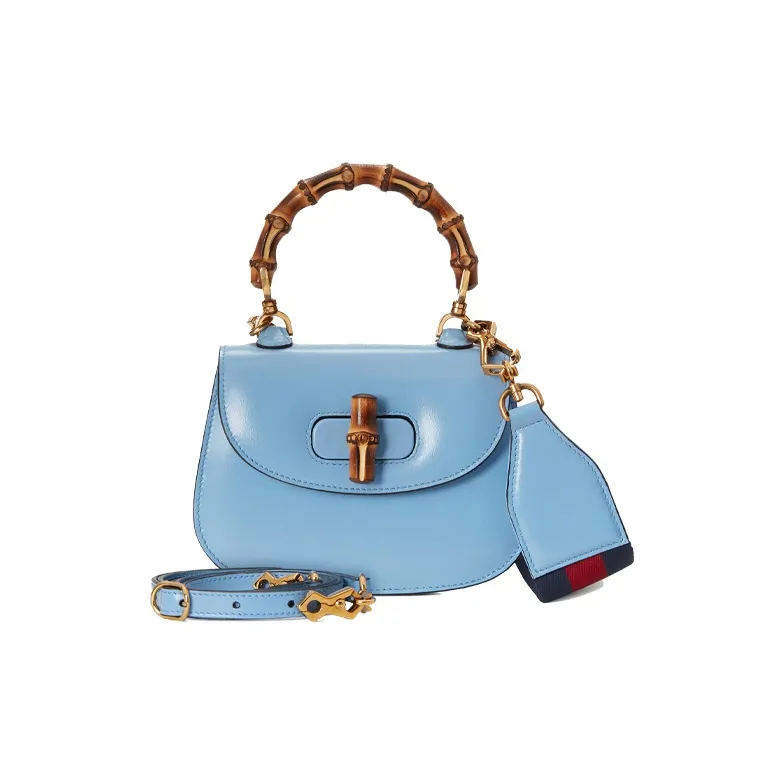 GUCCI Bamboo 1947 Leather Bamboo Bag Handbags Shoulder Bags Mini Women's Blue-1