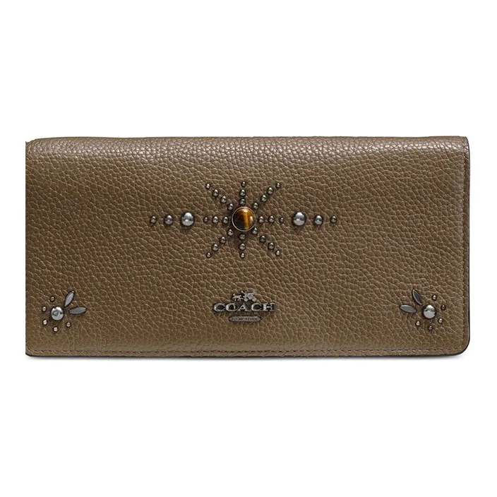 COACH Slim Wallet Leather Wallet Women's Dark Olive Green-0
