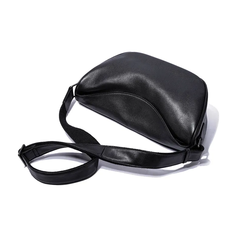 Ace Paul Cow Leather Crescent Bag, Small Square Bag, Shoulder Bag, Crossbody Bag Medium Size Unisex Black-5