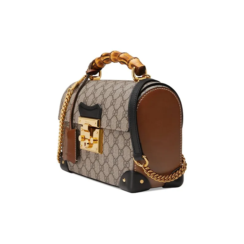 GUCCI Padlock Canvas With Leather Box Bag Crossbody Handbag Shoulder Bag Small Size Women's Beige Ebony-1