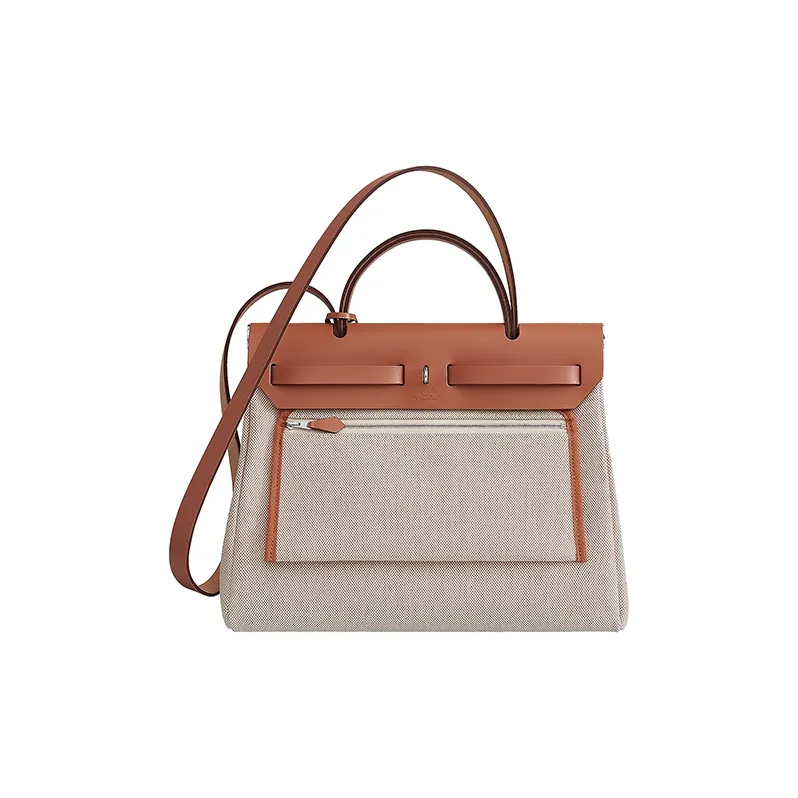 HERMES Herbag Zip Canvas With Leather Handbag, Shoulder Bag, Crossbody Bag Women's Orange Flavor Brown-1