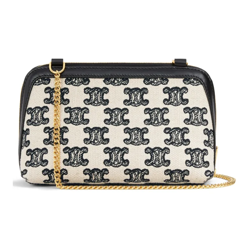 CELINE Triumph Gate Triomphe Fabric Handheld Shoulder Bag Crossbody Bag Women's Black/White-2