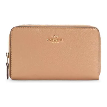 COACH Zip Around Leather Card Holder, Wallet Medium Size Women's Light Brown