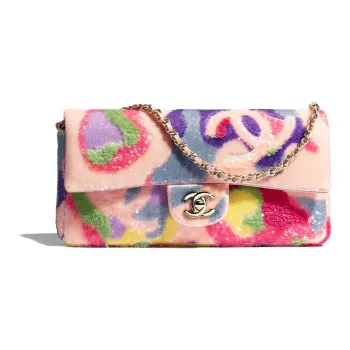 CHANEL Sequins & Gold Metal Crossbody Bag, Shoulder Bag Mini Women's Pink Multicolor