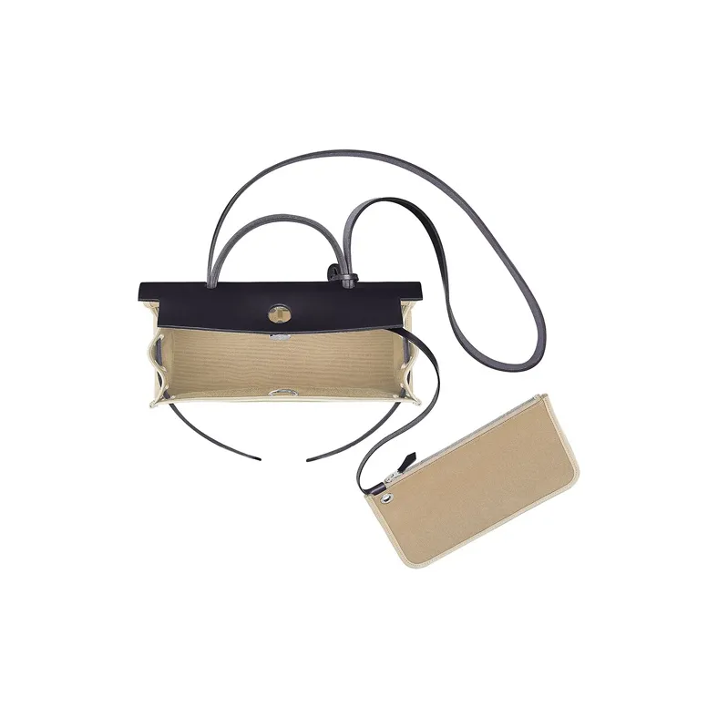 HERMES Herbag Canvas With Leather Handbag Shoulder Bag Crossbody Bag Unisex Indian Blue/Windbreaker Gray-3