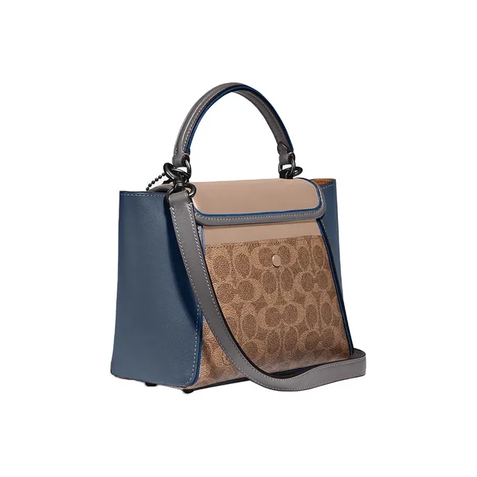 COACH Courier Cow Leather Handbag, Shoulder Bag, Crossbody Bag, Handbag Women's Brown Yellow Blue-1