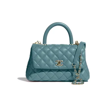 CHANEL Cow Leather With Lizard Texture Controller Shoulder Bag, Crossbody Bag, Handbag Trumpets Women's Blue Green