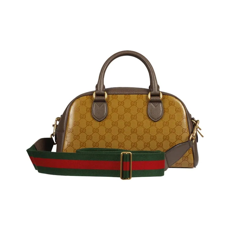 GUCCI Adidas Collaboration Leather Portable One Shoulder Travel Bag Mini Men's Brown Yellow-3