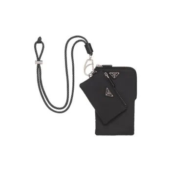 PRADA Cowhide Polyamide Coin Purse Unisex Black