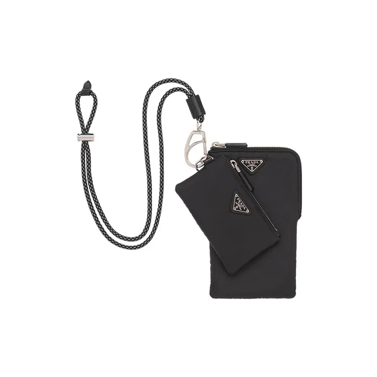 PRADA Cowhide Polyamide Coin Purse Unisex Black-0