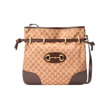 GUCCI Canvas With Leather Messenger Bag, Shoulder Bag, Crossbody Bag Women's Brown & Red & Gold