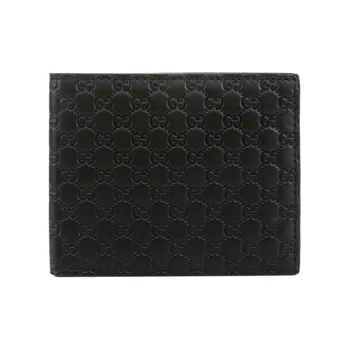 GUCCI Wrinkle Free Cow Leather Wallets Card Holders Men's Black