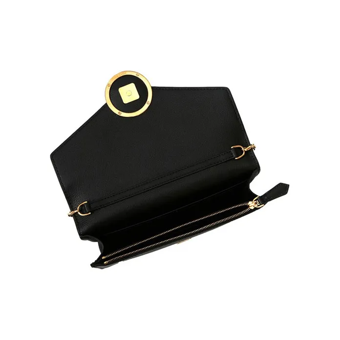 FENDI Calfskin Chain Wallet, Shoulder Bag, Crossbody Bag Mini Women's Black-3