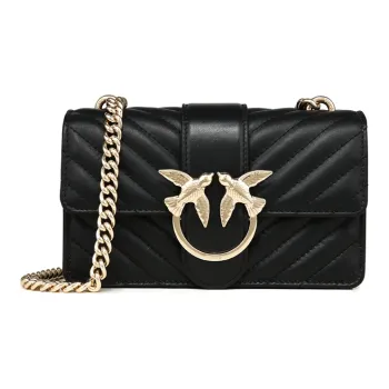 PINKO Quilt Leather Swallow Bag, Handbag, Shoulder Bag, Crossbody Bag Mini Women's Black/Black Gold