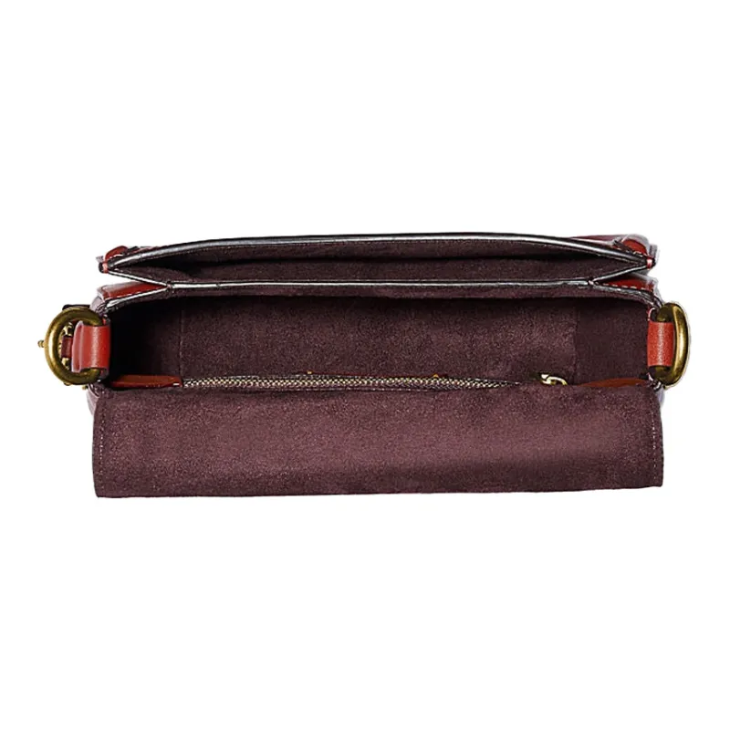 COACH Beat Leather Saddle Bag, Shoulder Bag, Crossbody Bag Small Size Women's Brown Red-2